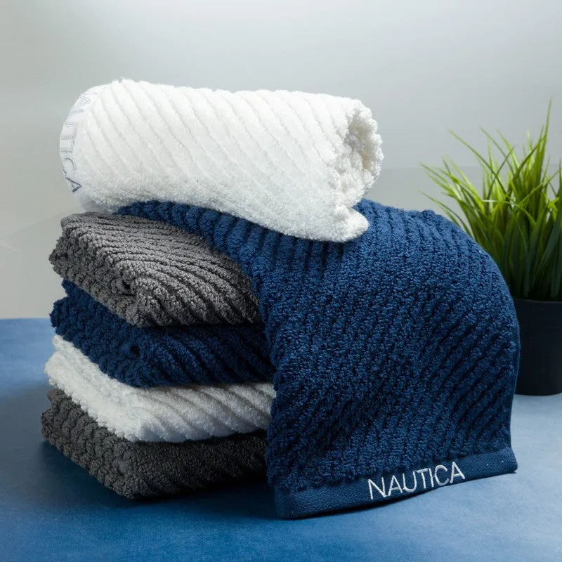 Nautica Riviera Soft Cotton Hand Towel (White, Grey & Navy Blue) - Set Of Six media 3