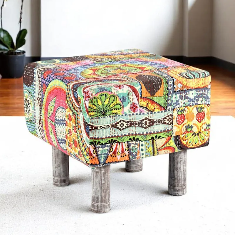 Vrixon Acacia Wooden Ottomans - Multicolor media 1