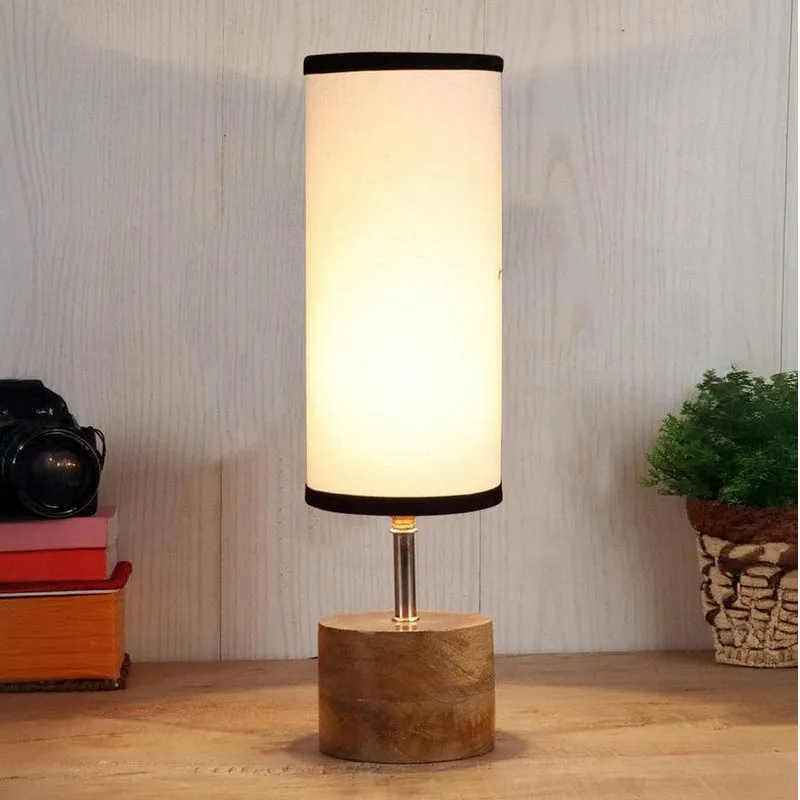 Rustic Wood & Fabric Table Lamp - White,Black media 1