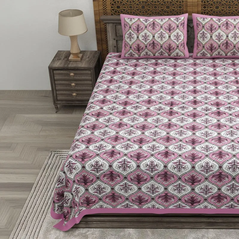 Nesty Cotton Bedsheet (Pink,Off White) - 240 TC media 3