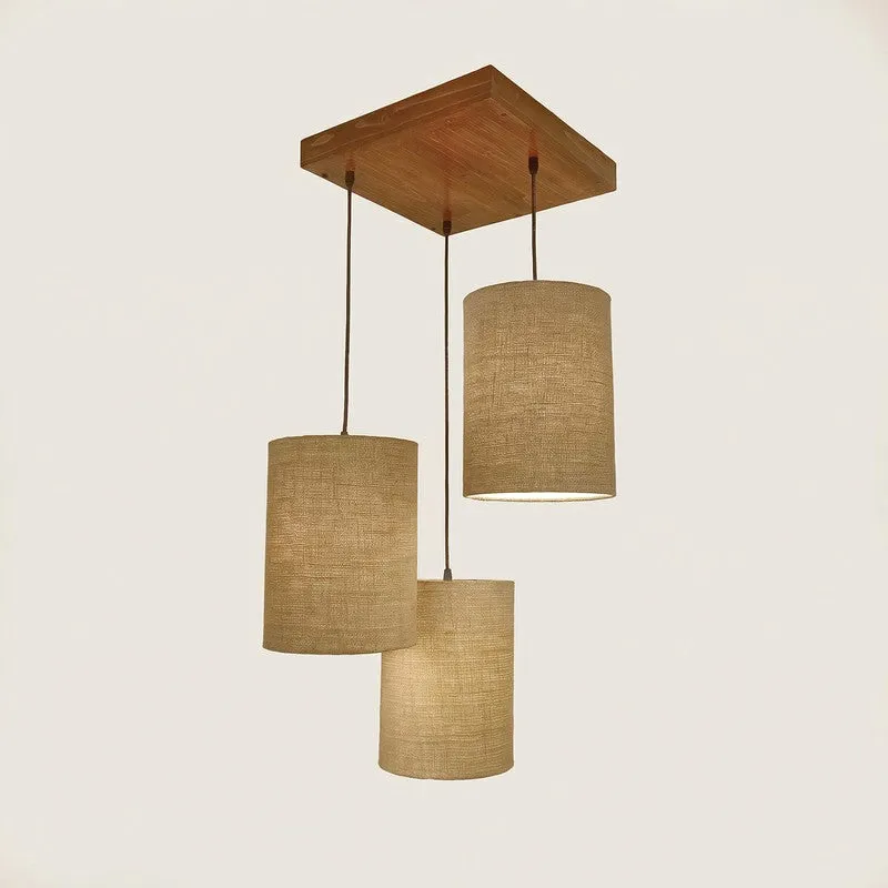 Isolated view of the cluster ceiling lamp with beige cylindrical shades