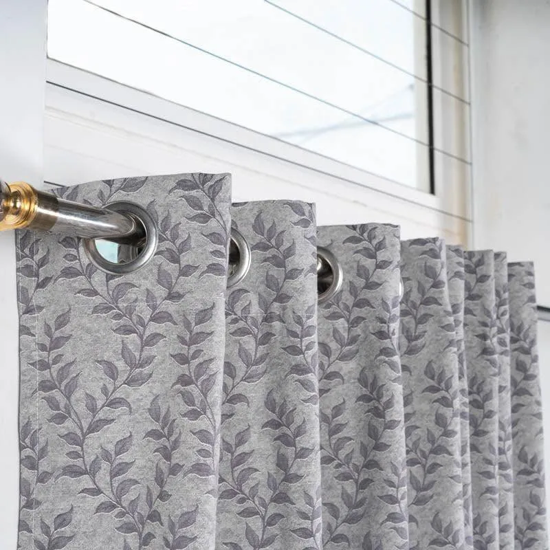Close-up view 5: Noor Jacquard Single Curtain (Charcoal), Grey, PolyCotton, Jungle / Tropical, and Translucent curtain