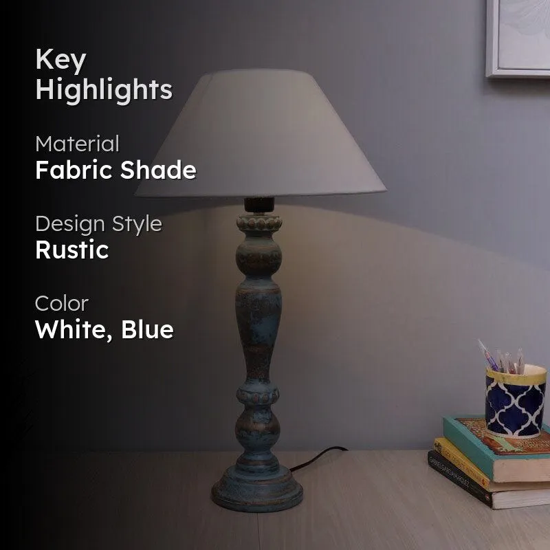 Amaya Fabric Table Lamp With Conical Shade - White,Blue media 2