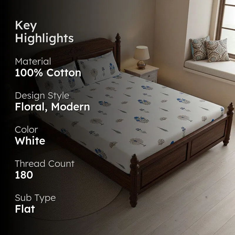 Gulshan Cotton Bedsheet (Blue, Taupe) - 180 TC media 2