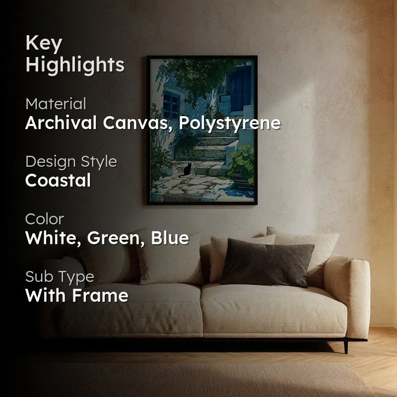 Coastal Village Canvas Wall Painting - Black Frame media 2