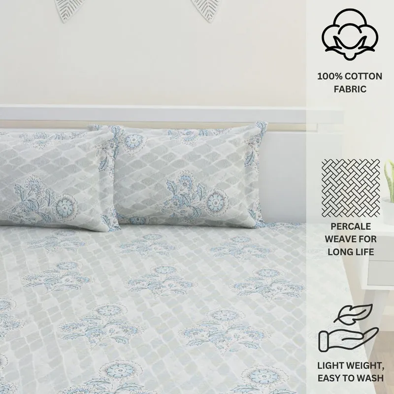 Marigold Fields Cotton Bedsheet (Grey) - 144 TC media 12