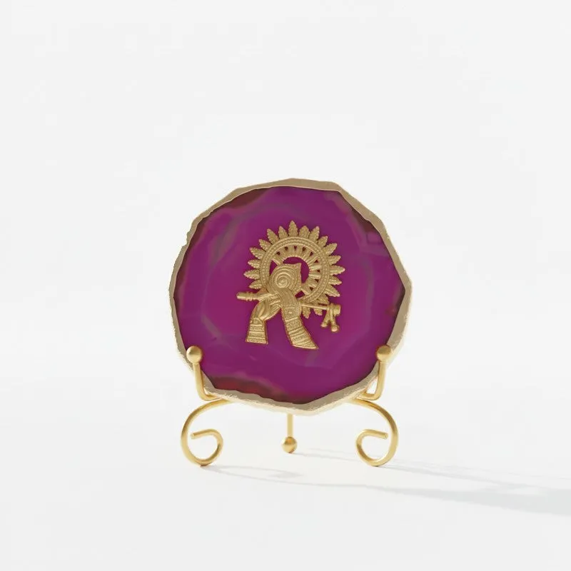 Radhe Krishna Bliss Agate Showpiece With Stand - Magenta media 3