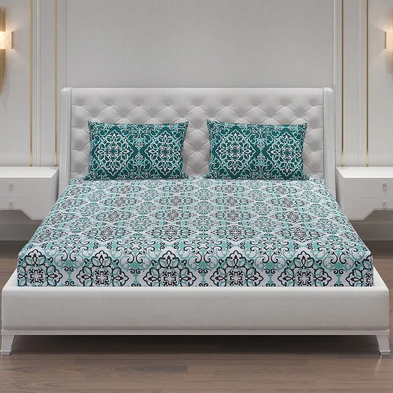 Monte Carlo Petal Aura Cotton Bedsheet (Green,White) - 104 TC media 3