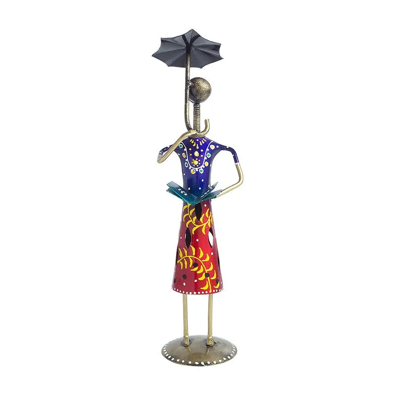 Lady With Umbrella Iron Showpiece - Blue,Red media 3