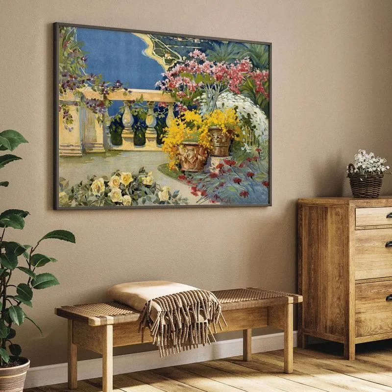 Sanremo Balcony Watercolor Canvas Wall Painting - Black Frame media 5
