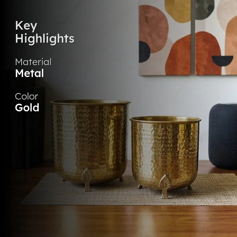 Finasa Metal Hammered Planter (Gold) - Set Of Two media 2