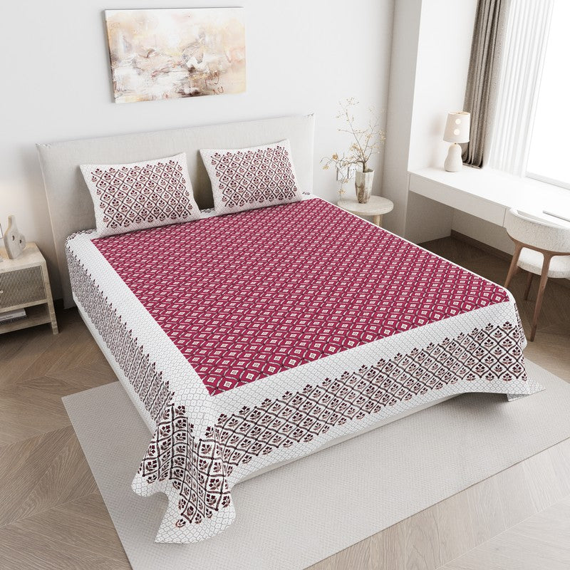 NobleNest Cotton Bedsheet (Pink) - 144 TC