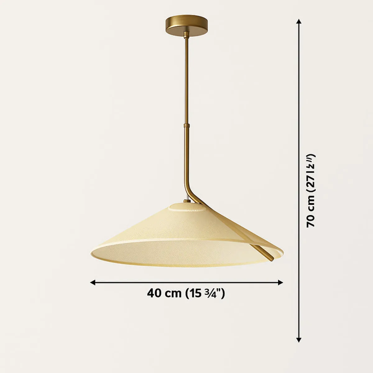 Front view of the hanging conical ceiling lamp against a plain light background