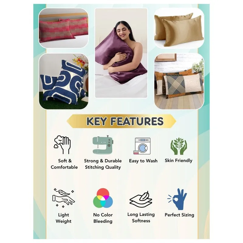 Gold satin pillow covers styled in bedroom and living room settings.