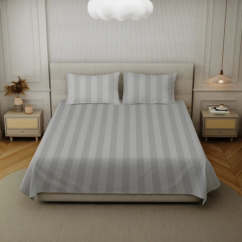 Elegance Striped Cotton Bedsheet (Light Grey) - 210 TC media 4