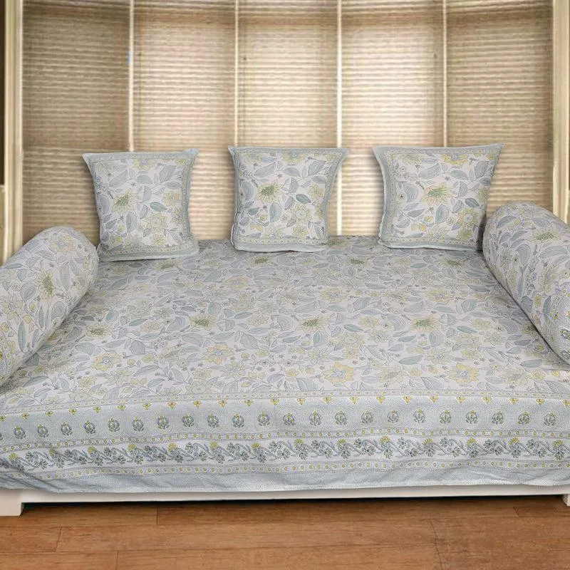 Ansa Flora Diwan Set (Blue) - Six Piece Set media 1