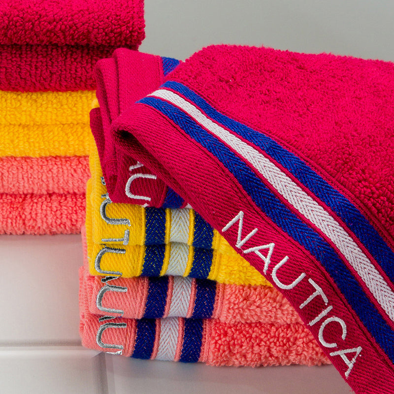 Nautica Dove Down Cotton Face Towel (Burgundy, Yellow & Coral) - Set Of Twelve media 3