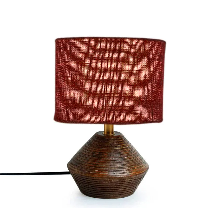 Yami Wooden Table Lamp With Jute Shade - Brown,Maroon media 3