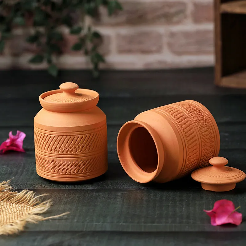 Clay Curve Terracotta Jar (420 mL Each) - Set Of Two media 3