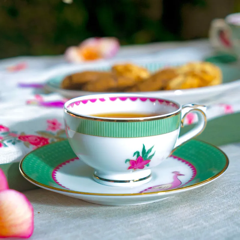 Gilded Mayura 24k Gold Brushed Porcelain Tea Cup & Saucer (280 mL) - Set of Six media 3