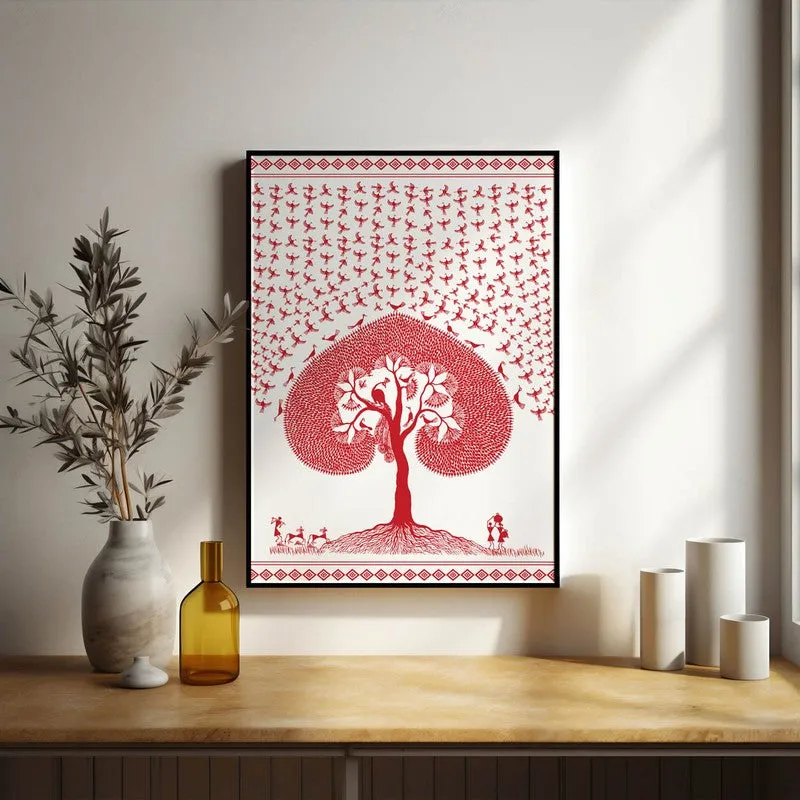 Rosy Grove Framed Warli Canvas Wall Painting media 5