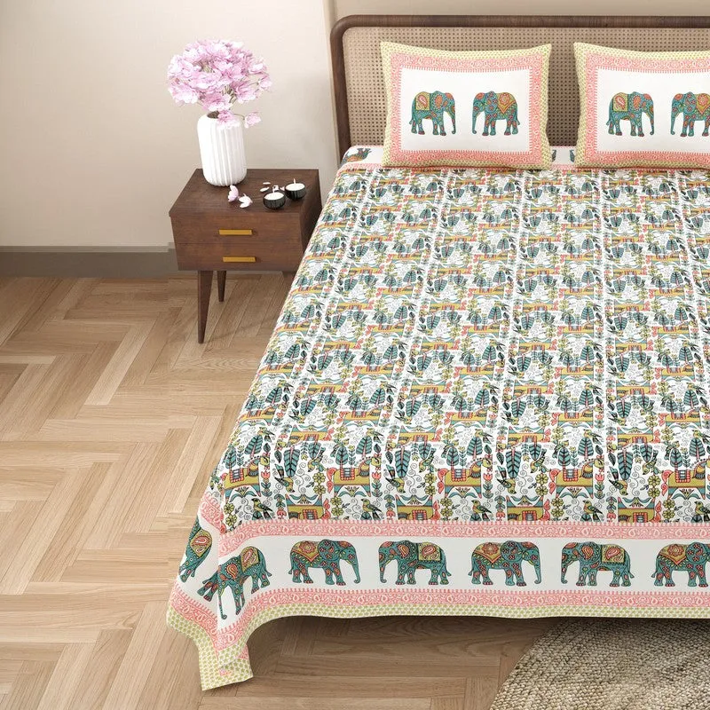 Heritageix Cotton Bedsheet (White,Pink) - 240 TC media 4