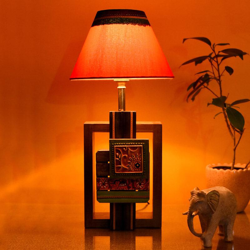 Eisha Handcrafted Wooden Table Lamp - Multicolor
