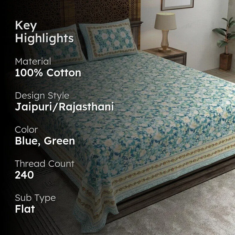 Loomva Cotton Bedsheet (Teal,Green) - 240 TC media 2