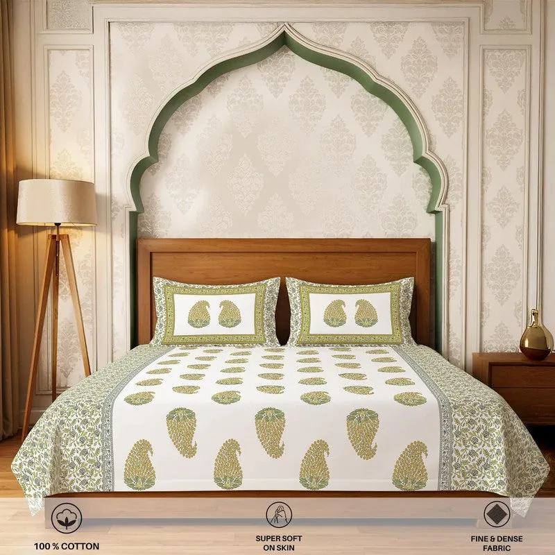 Urban Space Classic Minimal Fitted Cotton Bedsheet (Green) - 300 TC media 4