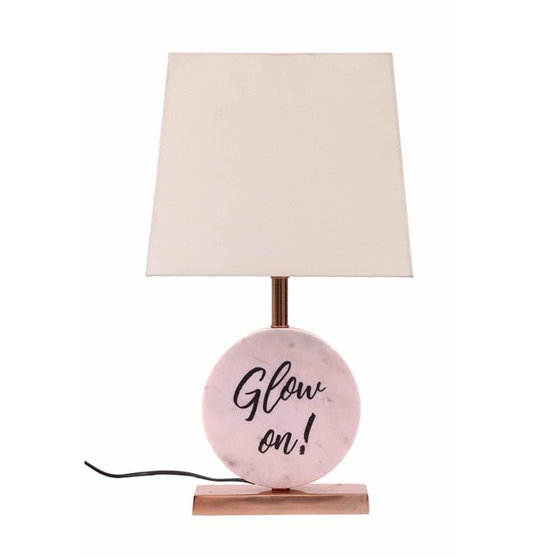 Glow On Marble & Copper Base Fabric Table Lamp - White media 3