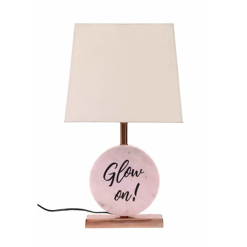 Glow On Marble & Copper Base Fabric Table Lamp - White media 3