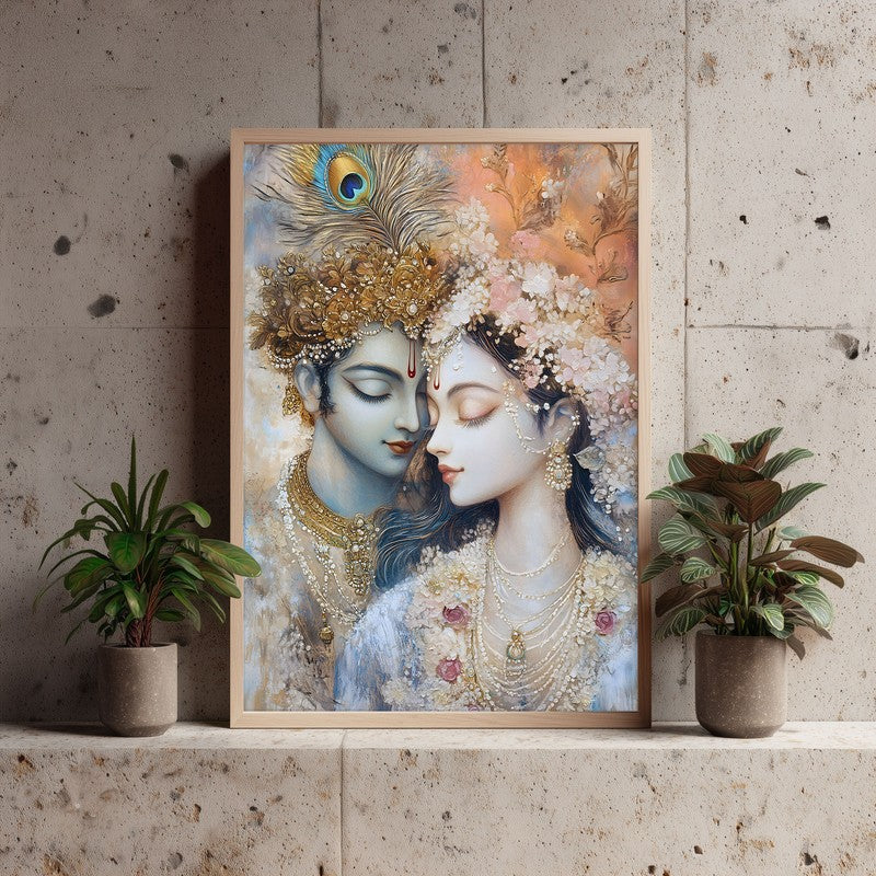 Radha Govindam Spiritual Archival Paper Archival Paper Wall Painting - Natural Brown Frame media 3
