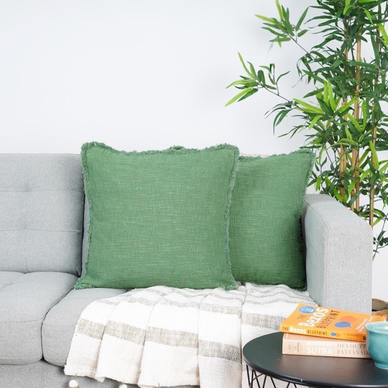 Textured Olive Green Cushion Cover - Set Of Two