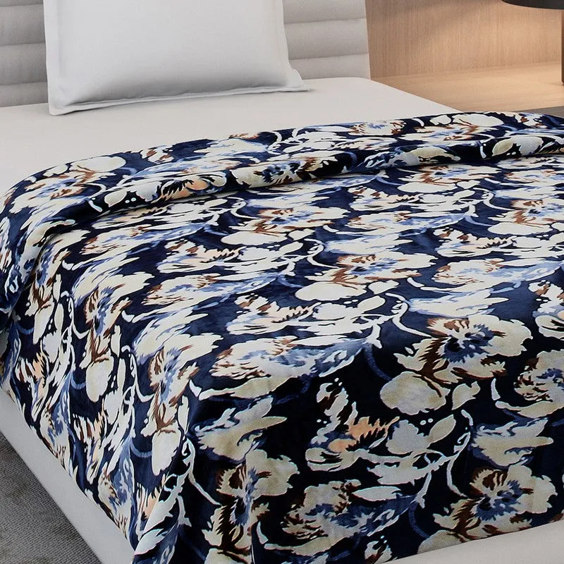 Monte Carlo Bluebloom Floral Print Polyester Blanket (Blue) - 350 GSM media 5