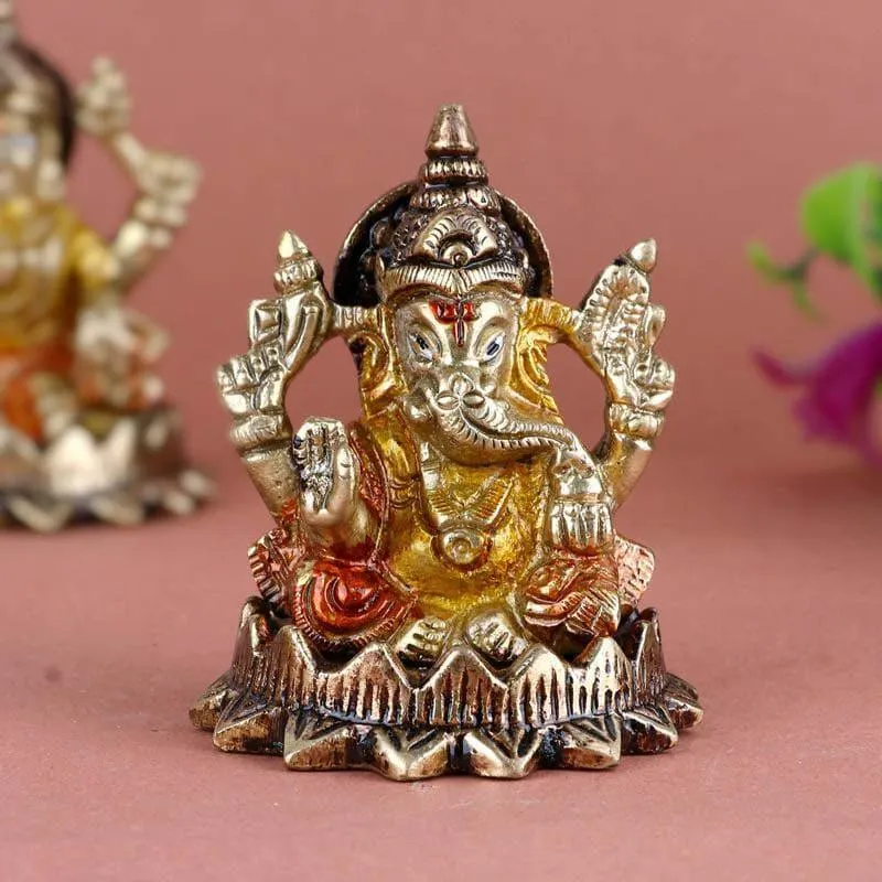 Devotional Lakshmi Ganesha Brass Idol media 4