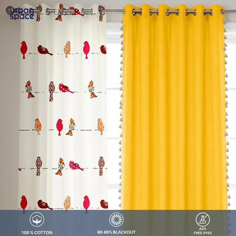 Urban Space Humming Bird Curtains (Yellow) - Set Of Four media 1