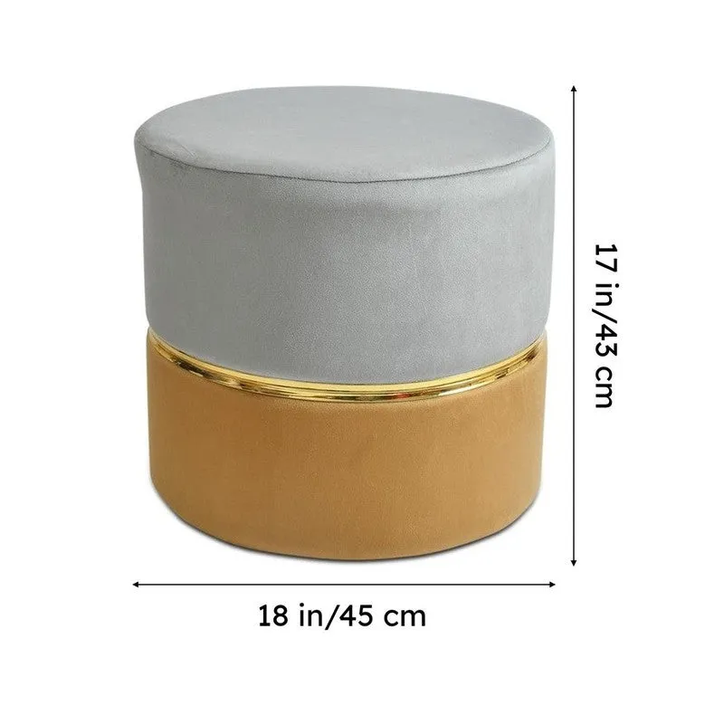 Dualtone Solid Velvet Pouffe - Grey & Tan media 8