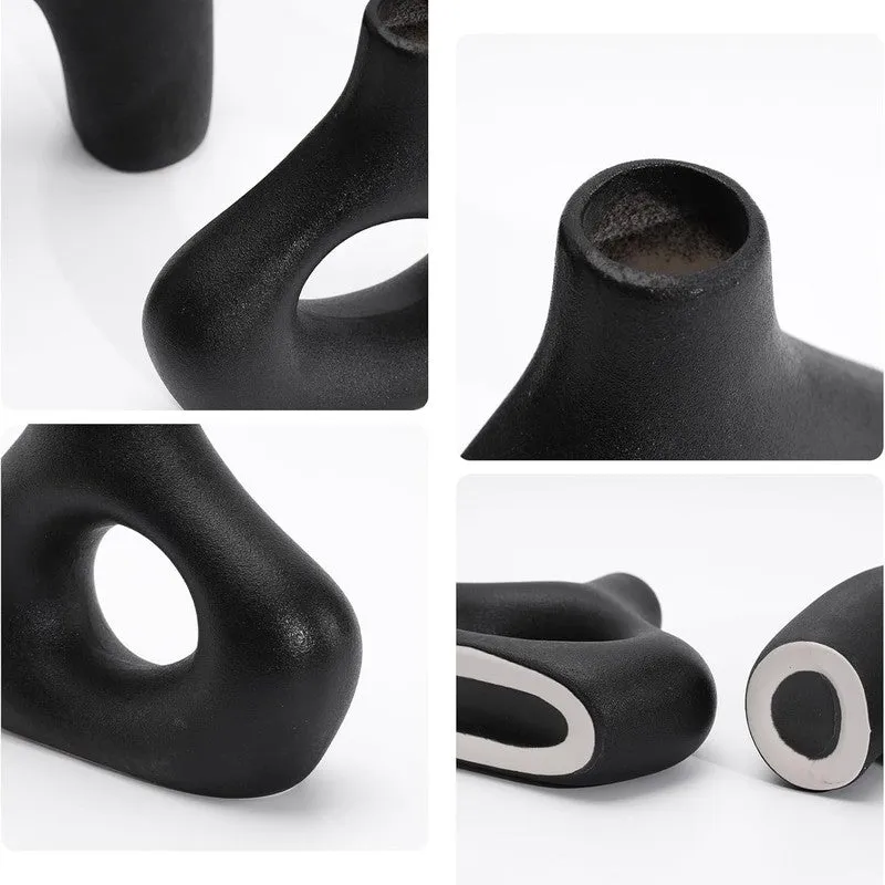 Noctra Sculptural Dual Ceramic Vase (Black) - Set Of Two media 6