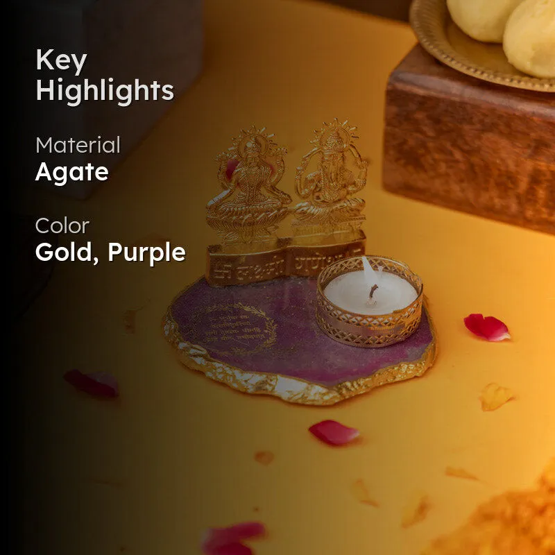 Laxmi Ganesha Kripa Tealight Candle Holder - Purple media 2