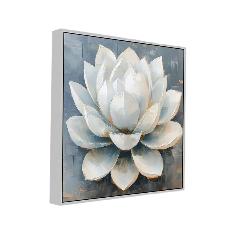 Luminous Lotus Canvas Wall Painting With Frame - White media 3