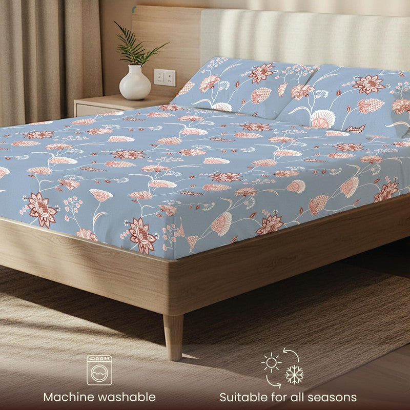Azure Bloom Floral Cotton Bedsheets (Blue) - 200 TC media 6