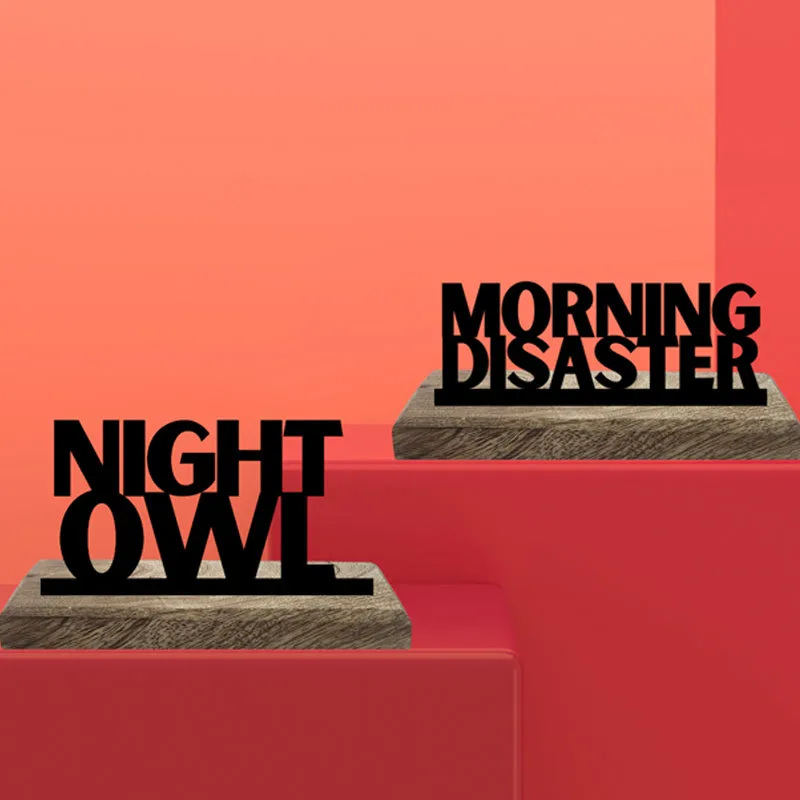 Morning Disaster & Night Owl Typography Showpiece - Set Of Two media 3
