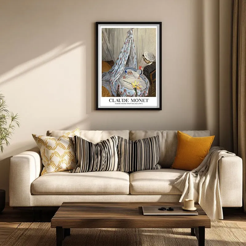 The Cradle Camille With the Artist's Son Jean Archival Canvas Wall Painting - Black Frame media 3