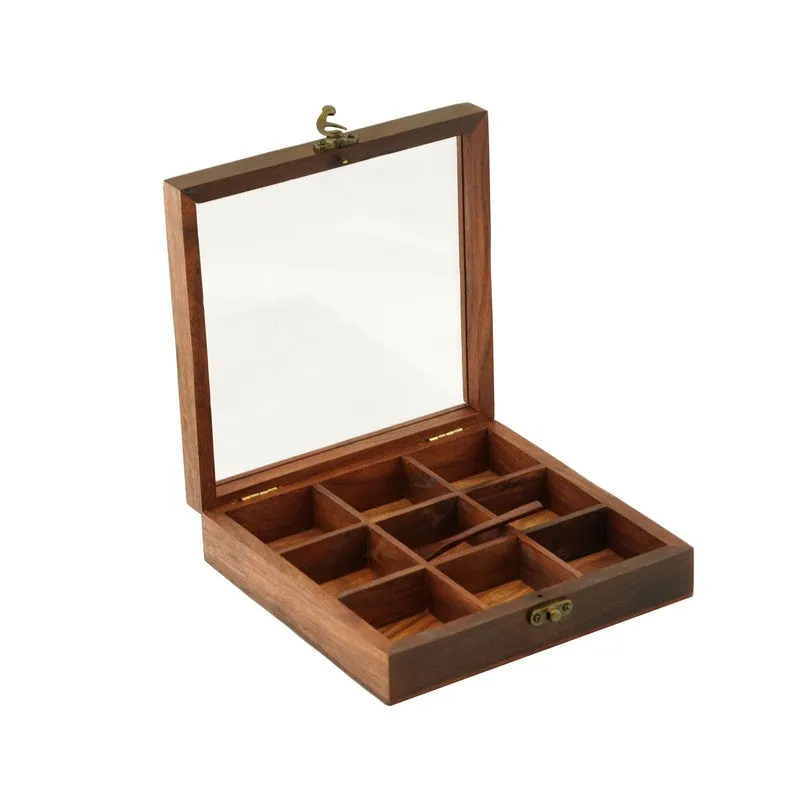 Aroma Sheesham Wood Rectangle Masala Box - Two Piece Set media 7