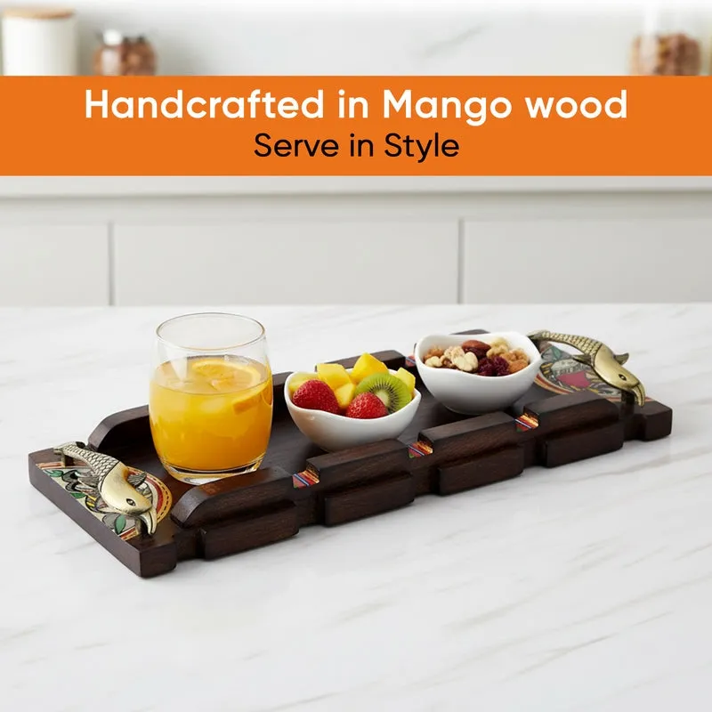 Thenaya Wooden Platter with Fish Handle - Brown media 4