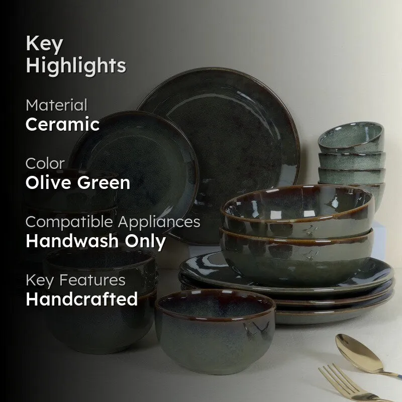 Ceramic Dinner Set (Olive Green) - Twenty Six Piece Set media 2