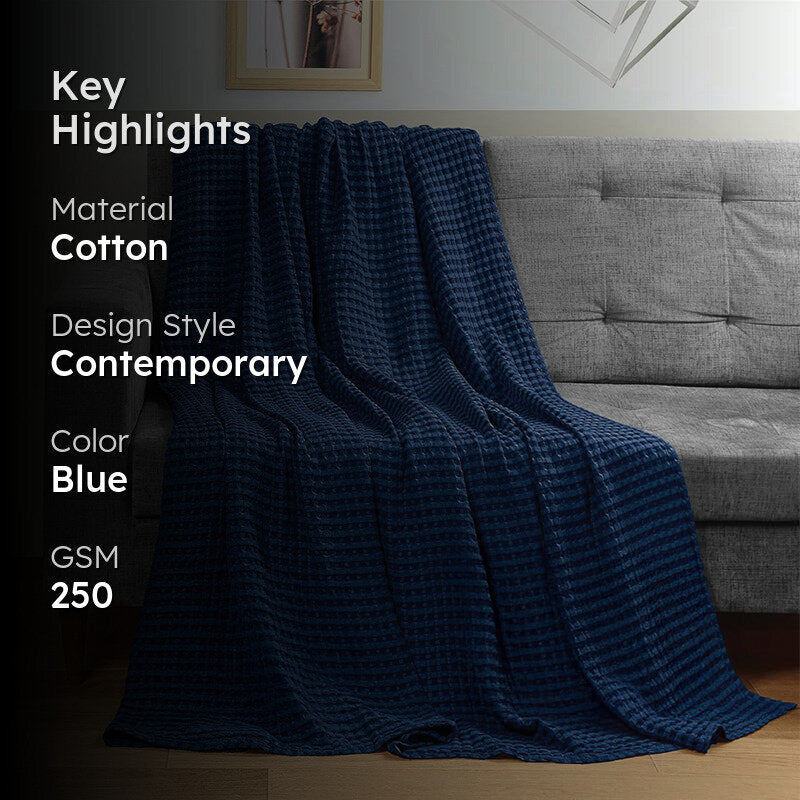 Urban Space Waffle Cotton Blanket (Navy) - 250 GSM media 2
