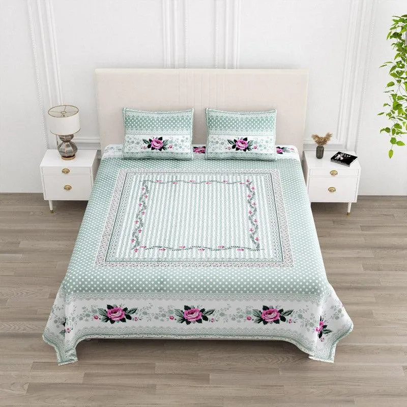 Kellan Floral Cotton Bedsheet (Green) - 180 TC media 1