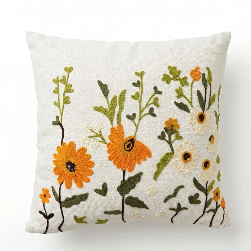 Thread Bloom Embroidered Cotton Cushion Cover media 4