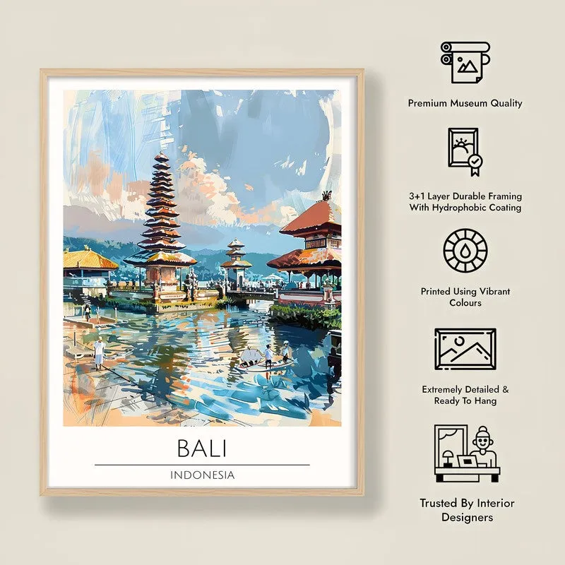Vintage Bali Framed Canvas Archival Canvas Wall Painting - Natural Brown Frame media 8